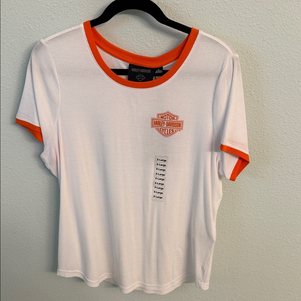 Harley-Davidson White and Orange Short Sleeve Tee